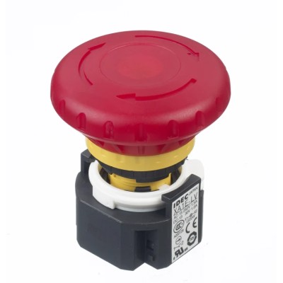 Idec Twist Release Illuminated Emergency Stop Push Button Panel Mount 16mm Cutout 2 NC Contacts IP65 XA1E-LV402Q4R