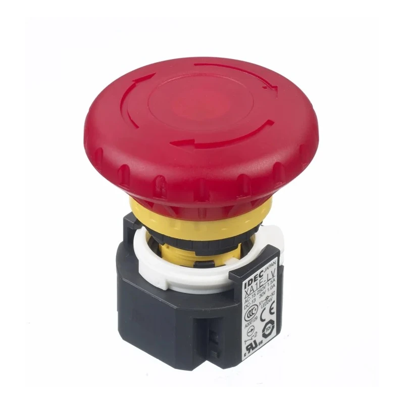 Idec Twist Release Illuminated Emergency Stop Push Button Panel Mount 16mm Cutout 2 NC Contacts IP65 XA1E-LV402Q4R