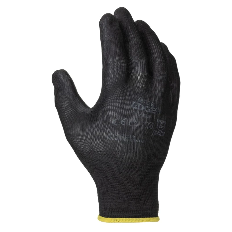 Ansell Edge Black Polyester Work Gloves Size 8 with Polyurethane Coating 48126080
