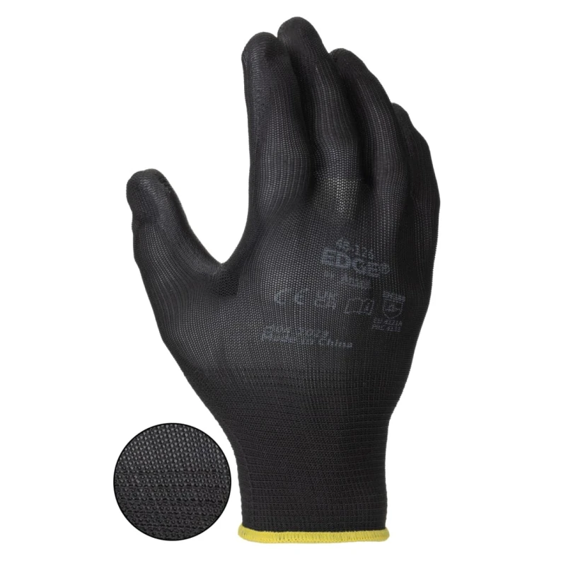 Ansell Edge Black Polyester Work Gloves Size 8 with Polyurethane Coating 48126080