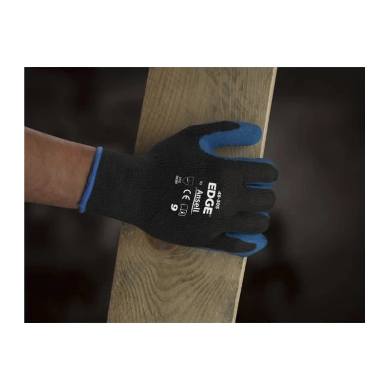 Ansell Edge Black Cotton Work Gloves, Size 8, Latex Coating 48305080