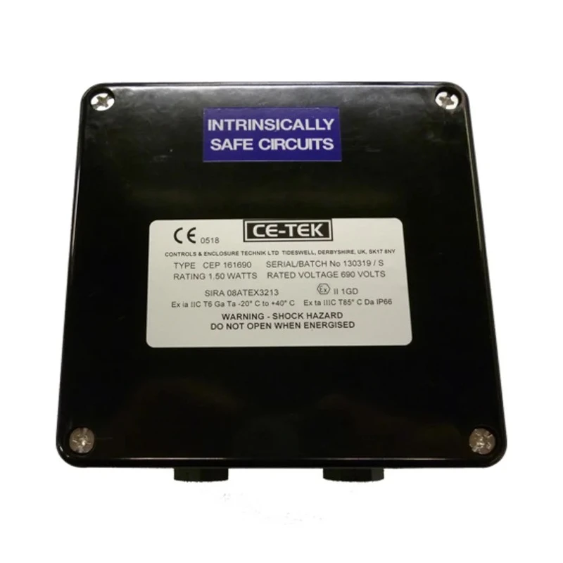 CE-TEK CEP-PA Series Black Glass Reinforced Polyester Junction Box IP66 15 Terminals ATEX 160x90x160 mm CEP161690PAI