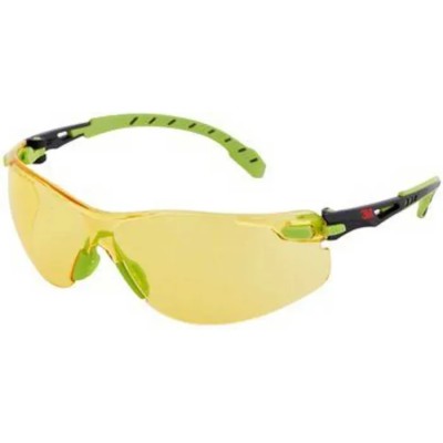 3M Solus™ 1000 Safety Spectacles with Amber Polycarbonate Lens, Anti-Fog, Anti-Scratch, Blue Green Black Frame S1203S