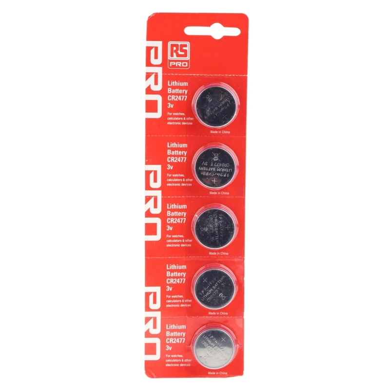 RS PRO Button Battery CR2477 3 V Lithium Manganese Dioxide 24.5 mm Diameter 5 Pack