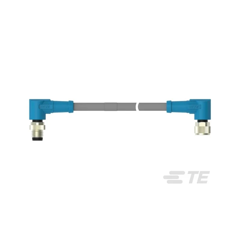 TE Connectivity Male/Female 4-way Right Angle to 4-way M8 Sensor Actuator Cable 30V Grey PVC Jacket 500mm T4062224004-001