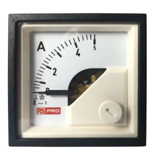 RS PRO Analogue Panel Ammeter 5 A AC, 45 mm x 45 mm, 1 % Moving Iron 186-2412