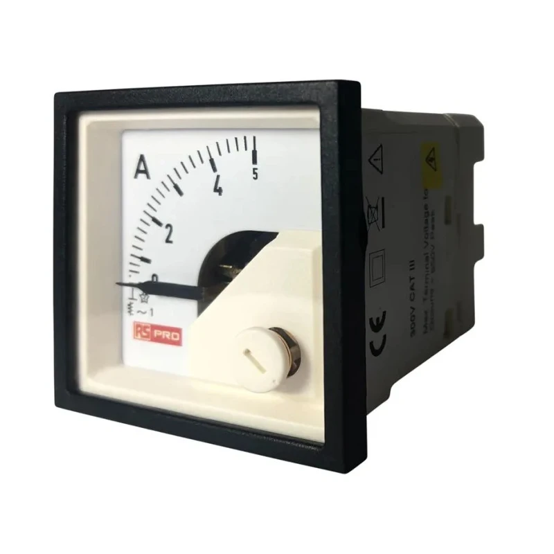 RS PRO Analogue Panel Ammeter 5 A AC, 45 mm x 45 mm, 1 % Moving Iron 186-2412