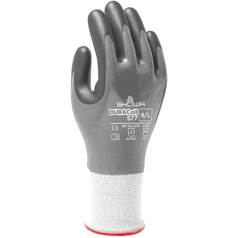 Showa Grey HPPE, Polyester Work Gloves Size 7 Nitrile Foam Coating SHO577
