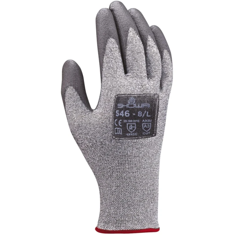 Showa Grey HPPE Polyester Work Gloves Size 8 with Polyurethane Coating SHO546