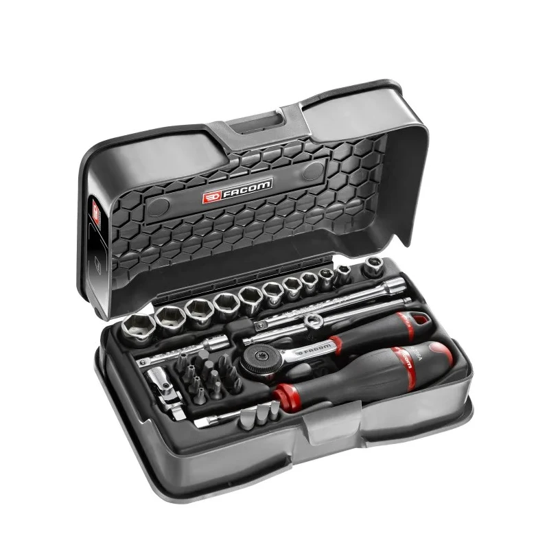 Facom 31-Piece 1/4 in 6 Point Socket Set Chrome Vanadium Steel Bright Chrome Finish R.161-5P6