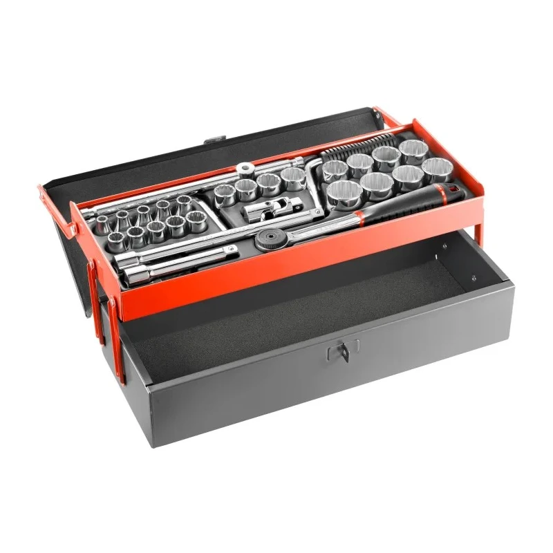 Facom 28-Piece 1/2 in 12 Point Socket Set Chrome Vanadium Steel Bright Chrome Finish S.442EP