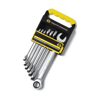 CK 7-Piece Ratchet Spanner Set, Sizes 8 to 19 mm, Chrome Vanadium Steel, Chrome Finish T4344M7ST