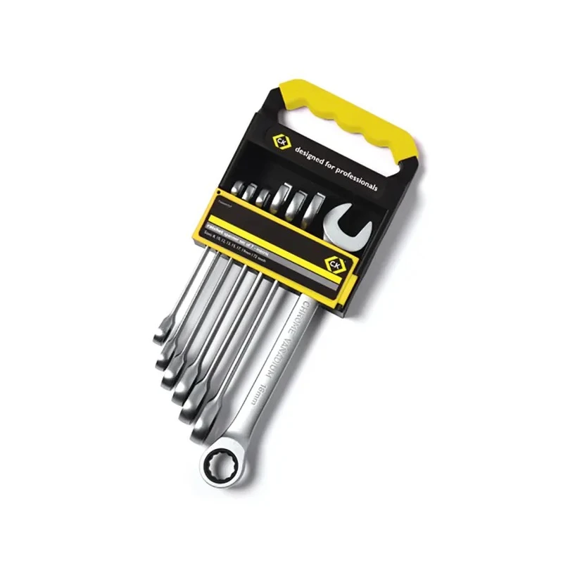 CK 7-Piece Ratchet Spanner Set, Sizes 8 to 19 mm, Chrome Vanadium Steel, Chrome Finish T4344M7ST