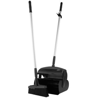 Vikan Black Dustpan & Brush for Cleaning, Polyethylene Terephthalate Bristles, Polypropylene Pan, 330mm Length, Model 56659