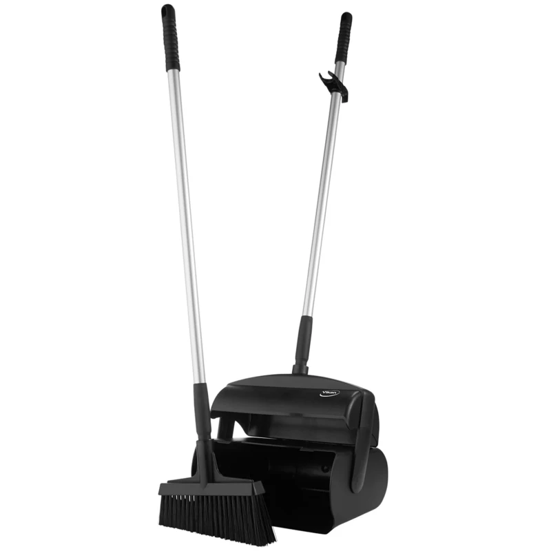 Vikan Black Dustpan & Brush for Cleaning, Polyethylene Terephthalate Bristles, Polypropylene Pan, 330mm Length, Model 56659