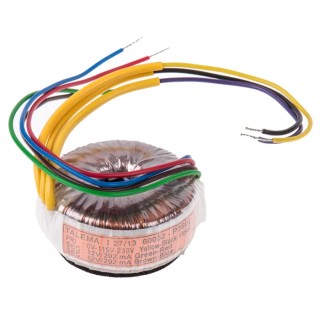 Nuvotem Talema 230 V ac 2 x 12 V ac Toroidal Transformer 2 Output 7 VA BS415 Class II 60032