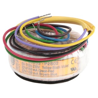 Nuvotem Talema Toroidal Transformer 230 V ac Primary, 2 x 22 V ac Secondary, 7 VA Power, 2 Outputs Model 60035