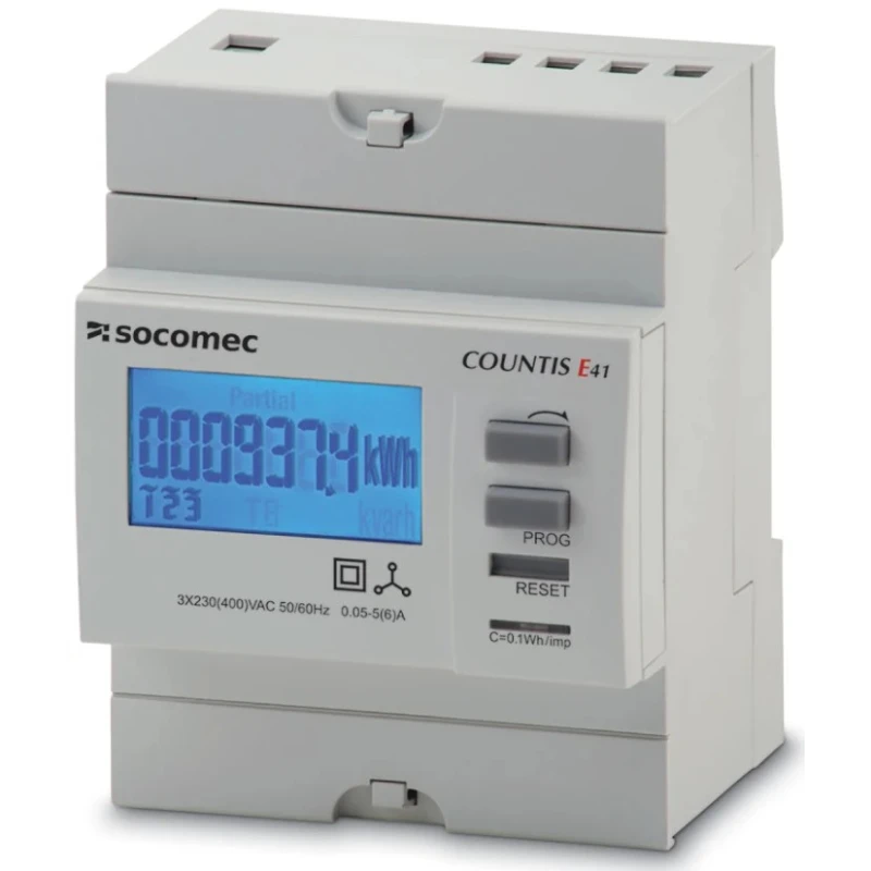Socomec 3 Phase Energy Meter LCD Backlight Modular COUNTIS E41 8-Digit, 2 Outputs, Class 2 (IEC 62053-22) 48503063