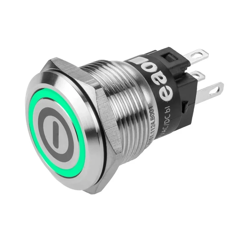 EAO 82 Series Illuminated Push Button Switch Latching Panel Mount 19 mm Cutout SPDT Green LED IP65 IP67 82-5151.2133.B001