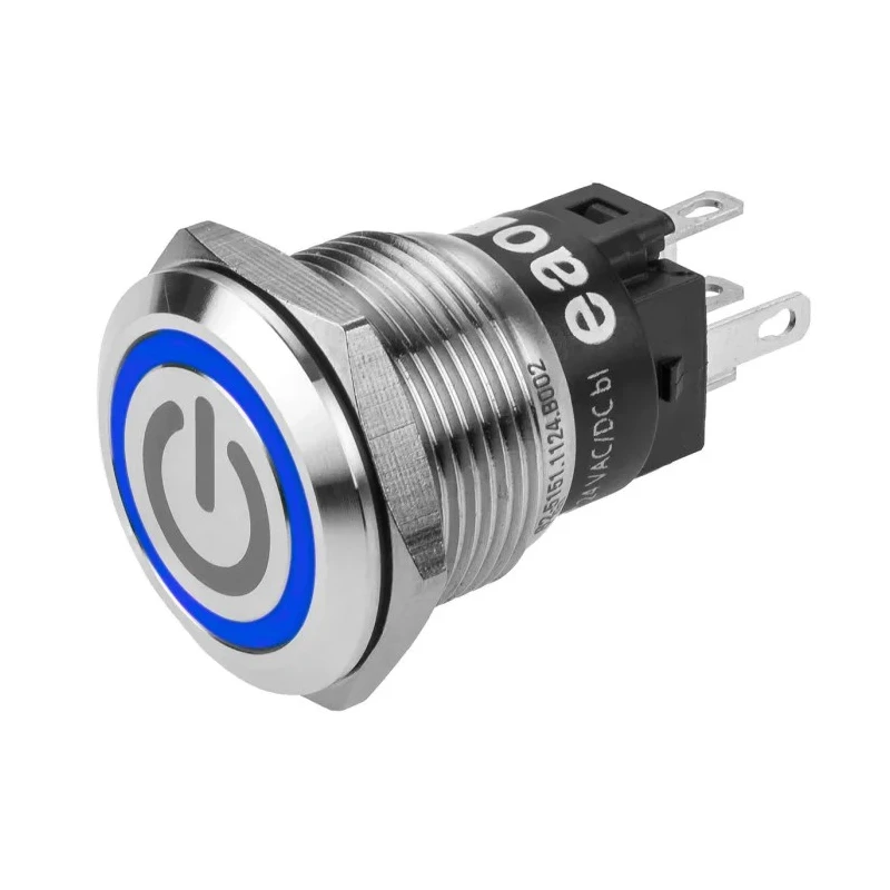 EAO 82 Series Illuminated Push Button Switch, Latching, Panel Mount, 19 mm Cutout, SPDT, Blue LED 82-5151.2123.B002