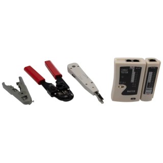 RS PRO Professional Network Tool Kit with LAN Cable Tester STP, UTP, RJ45 CAT5, 4-Piece Kit RJ45