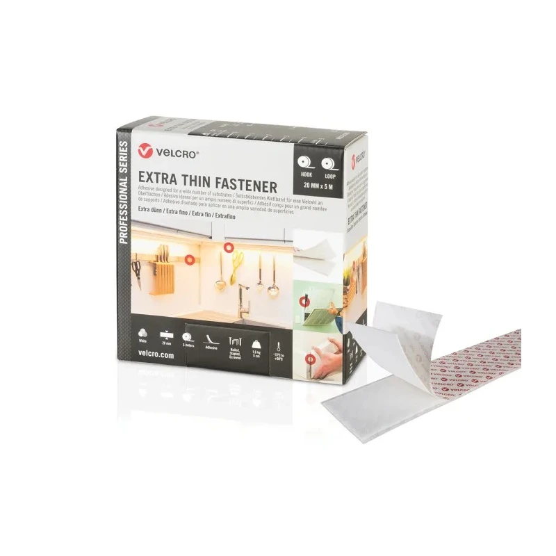 VELCRO® White Hook & Loop Tape 20mm Width x 5m Length, 7.5mm Thickness, Professional Series VEL-PS20019