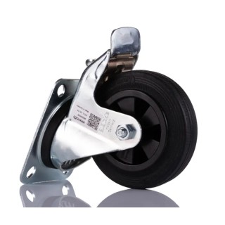 Bosch Rexroth M8 Thread Rubber Trestle Wheel Castor with Lock, Solid Rubber Material, German Origin 3842259790