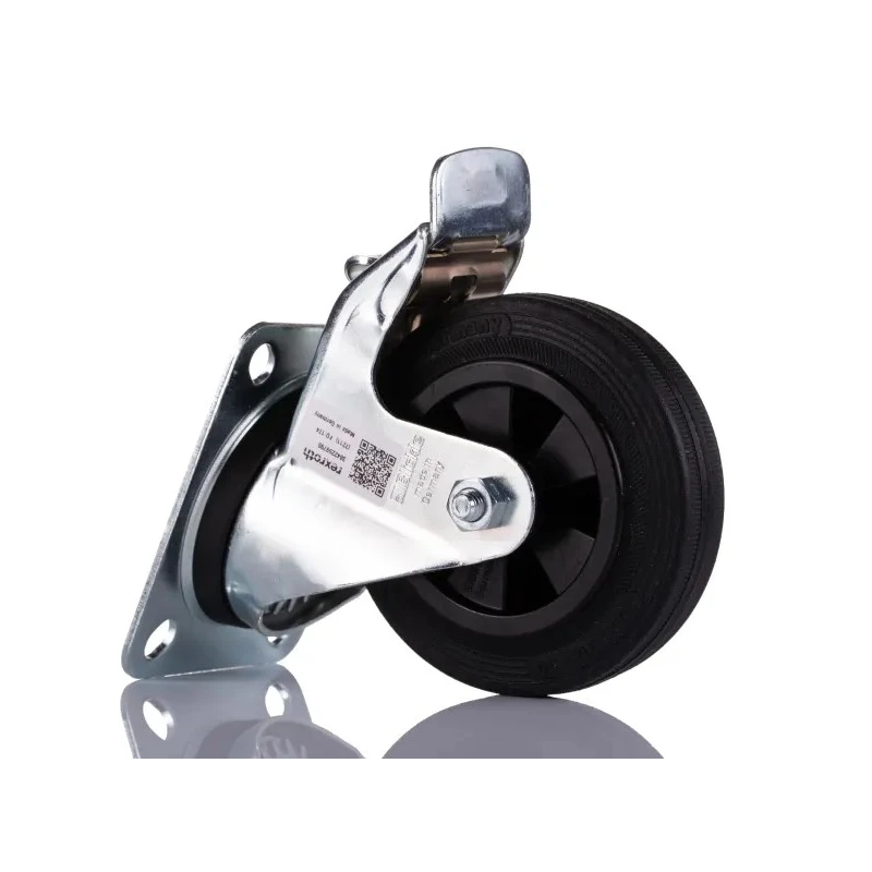 Bosch Rexroth M8 Thread Rubber Trestle Wheel Castor with Lock, Solid Rubber Material, German Origin 3842259790