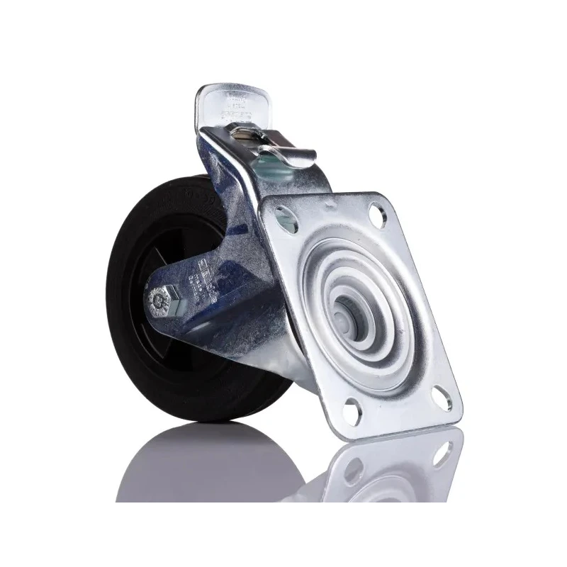 Bosch Rexroth M8 Thread Rubber Trestle Wheel Castor with Lock, Solid Rubber Material, German Origin 3842259790