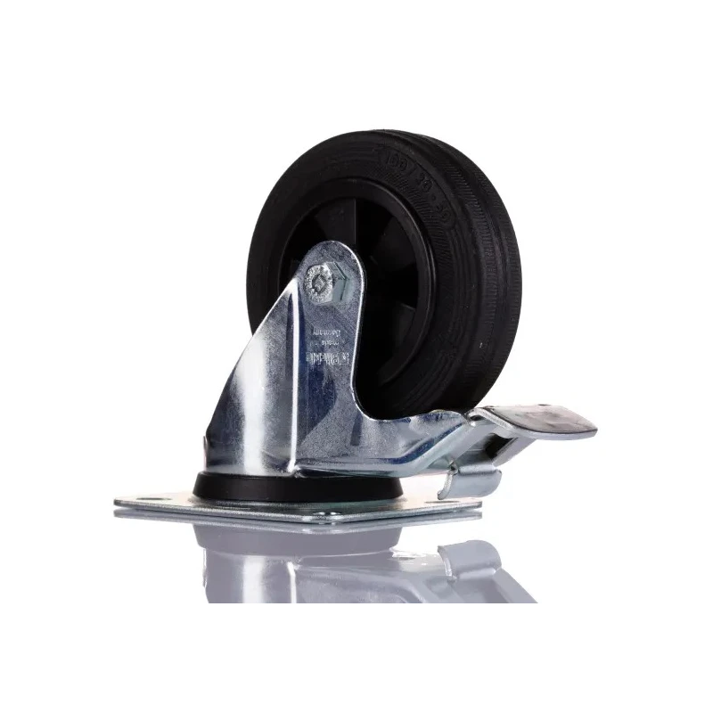 Bosch Rexroth M8 Thread Rubber Trestle Wheel Castor with Lock, Solid Rubber Material, German Origin 3842259790