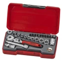 Teng Tools 20-Piece 1/4 in Hexagon Socket Set Chrome Vanadium Steel Satin Finish T1424S