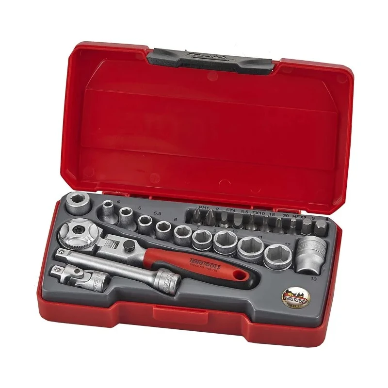 Teng Tools 20-Piece 1/4 in Hexagon Socket Set Chrome Vanadium Steel Satin Finish T1424S