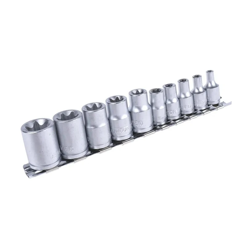 Teng Tools 10-Piece 1/4 in TX-E Socket Set Chrome Vanadium Steel Satin Finish M3814