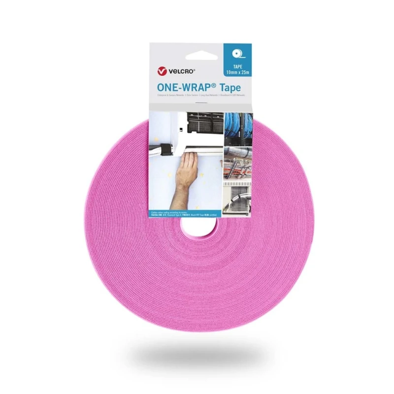 VELCRO® Pink Hook & Loop Tape, 10mm Width x 25 m Length, 2.35mm Thickness, Polyamide and Polypropylene Material VEL-OW64109