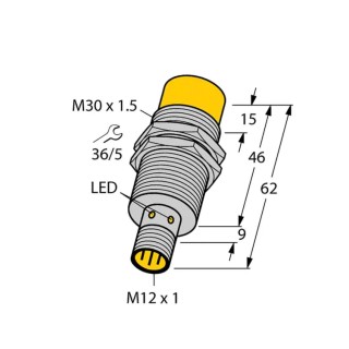 Turck Threaded Barrel Inductive Proximity Sensor M30 x 1.5, PNP Uprox 30V, 30 mm Detection, 30 V dc NI30U-M30-VP6X-H1141