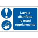 RS PRO Polyvinyl Chloride Mandatory Sign Lava e disinfetta le mani regorlamente with Italian Text 201-3343