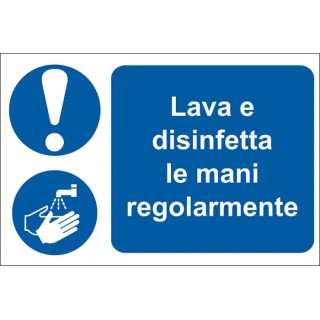 RS PRO Polyvinyl Chloride Mandatory Sign Lava e disinfetta le mani regorlamente with Italian Text 201-3343