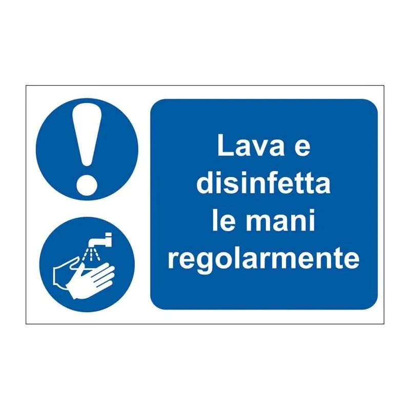 RS PRO Polyvinyl Chloride Mandatory Sign Lava e disinfetta le mani regorlamente with Italian Text 201-3343