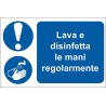 RS PRO Polyvinyl Chloride Mandatory Sign Lava e disinfetta le mani regorlamente with Italian Text 201-3343