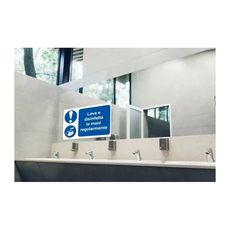 RS PRO Polyvinyl Chloride Mandatory Sign Lava e disinfetta le mani regorlamente with Italian Text 201-3343