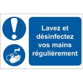 RS PRO Polyvinyl Chloride Mandatory Sign Lavez et désinfectez vos mains régulièrement 300mm x 200mm 201-3310
