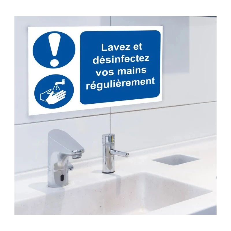 RS PRO Polyvinyl Chloride Mandatory Sign Lavez et désinfectez vos mains régulièrement 300mm x 200mm 201-3310