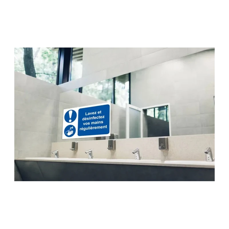 RS PRO Polyvinyl Chloride Mandatory Sign Lavez et désinfectez vos mains régulièrement 300mm x 200mm 201-3310