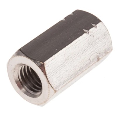 RS PRO 30 mm Plain Stainless Steel Hex Coupling Nut, M10, A4 Grade, DIN 6334, Right Hand Thread 206-2274
