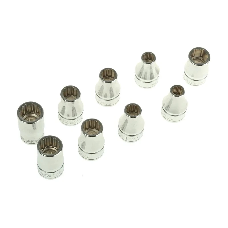 Facom 9-Piece 1/2" 12 Point Socket Set Chrome Vanadium Steel Bright Chrome Finish S.40E