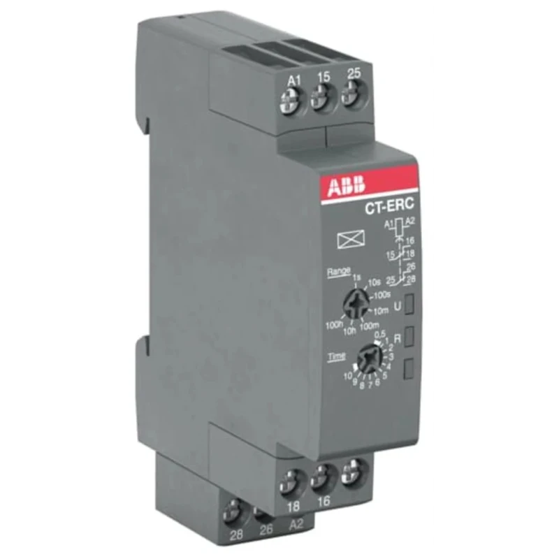 ABB CT-C Series DIN Rail Snap-On Timer Relay 2-Contact 24 to 240 V AC ON Delay 0.05 s to 100 h 1SVR508100R0100 CT-ERC.22