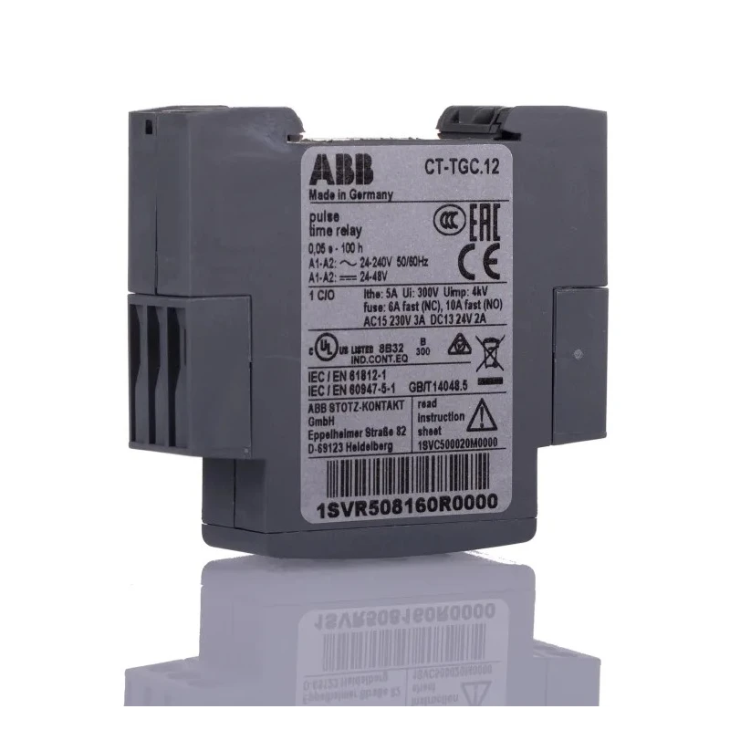 ABB CT-C Series DIN Rail Snap-On Timer Relay 1-Contact 24 to 240 V AC, 0.05 s to 100 h Time Range 1SVR508160R0000