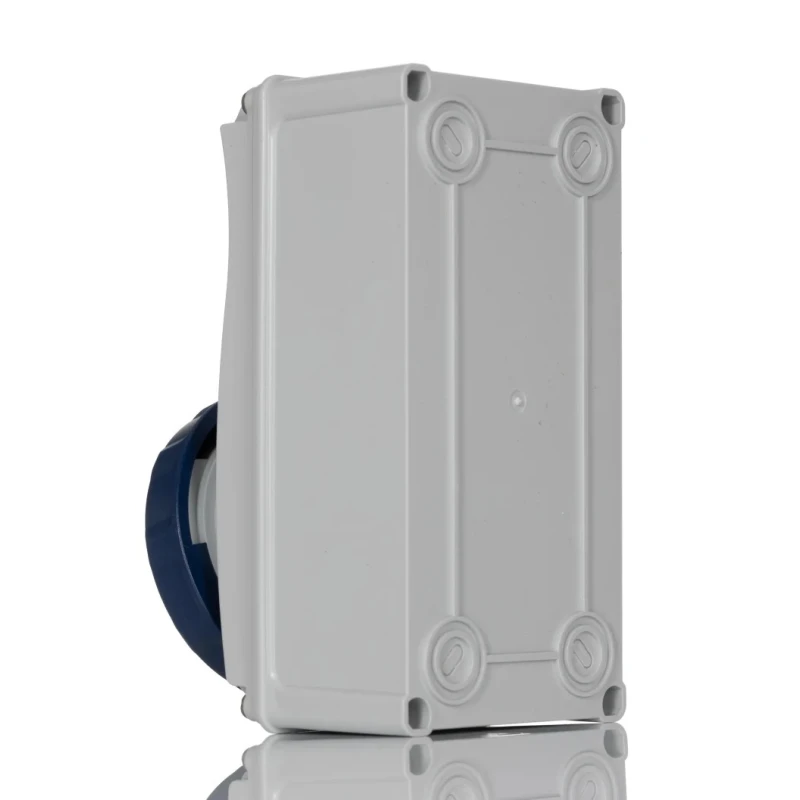 RS PRO Wall Mount Industrial Power Connector 2P+T, Rated At 32A, 230V, IP67 Blue IP67