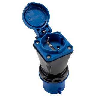 RS PRO Industrial Power Connector Adapter 2P+T 16A 230V IP54 Blue Panel Mount IP54