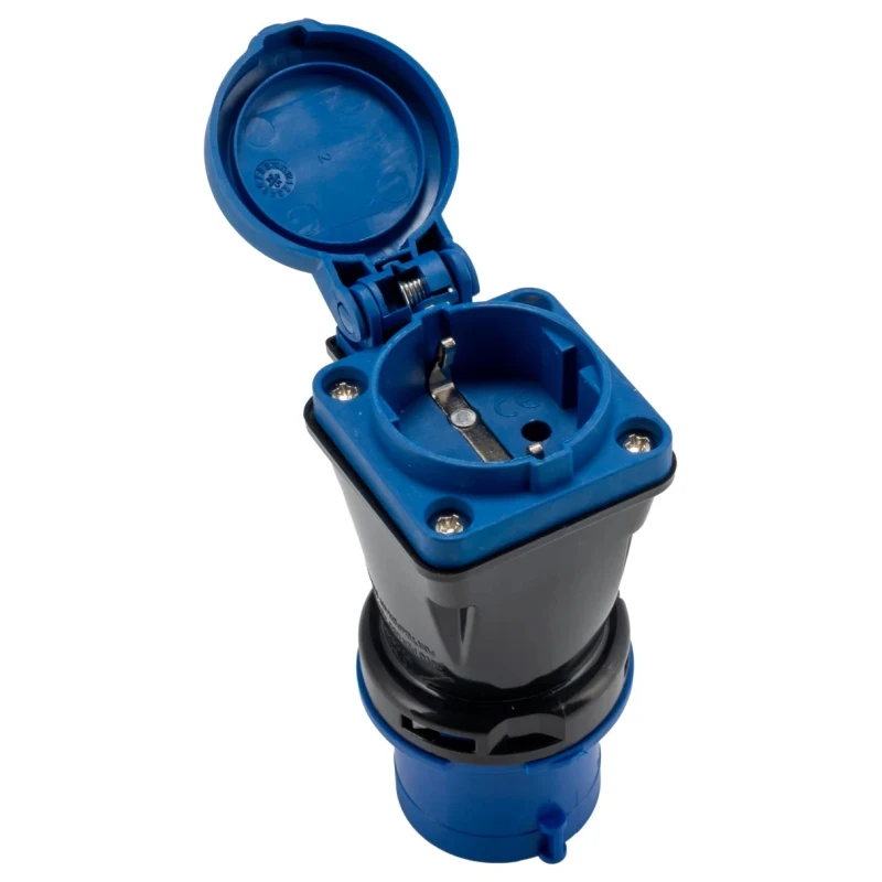 RS PRO Industrial Power Connector Adapter 2P+T 16A 230V IP54 Blue Panel Mount IP54